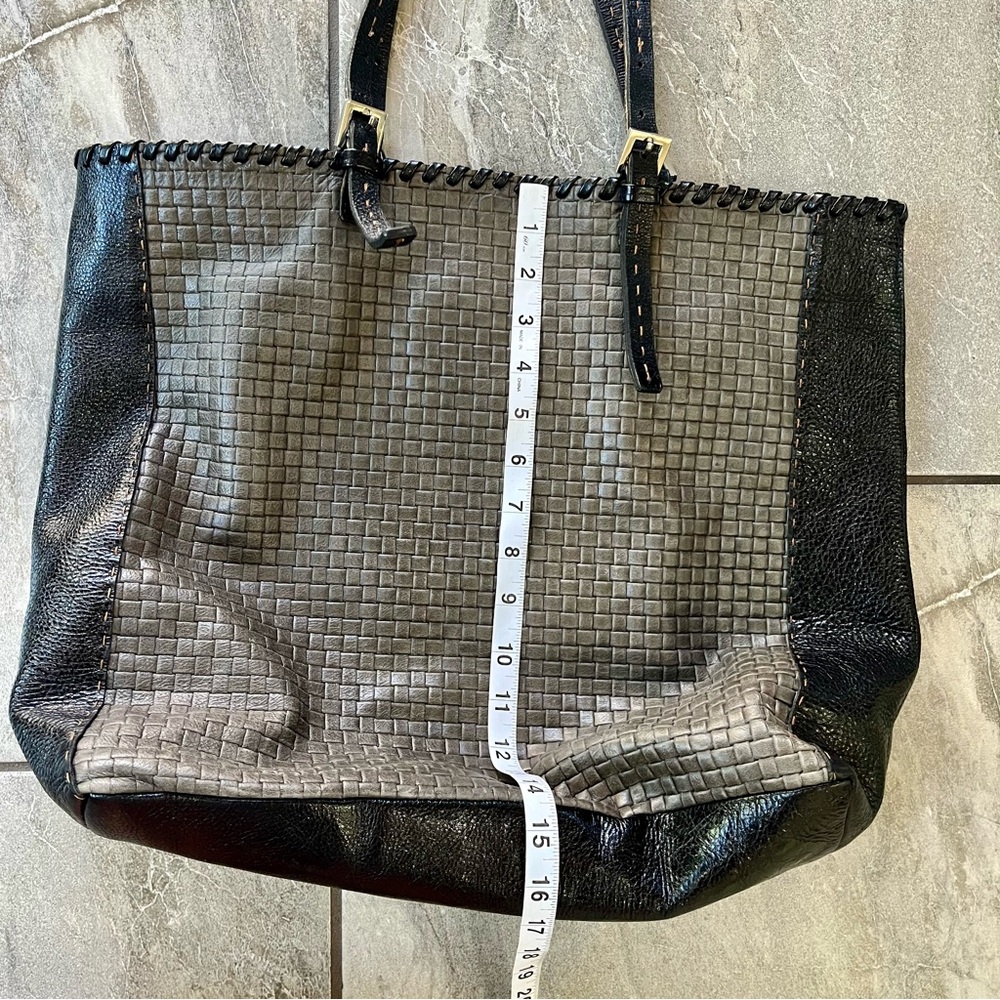 🖤🩶 Carla Mancini Large Leather Woven Tote Bag Purse Black Grey Whipstitch - Picture 11 of 15